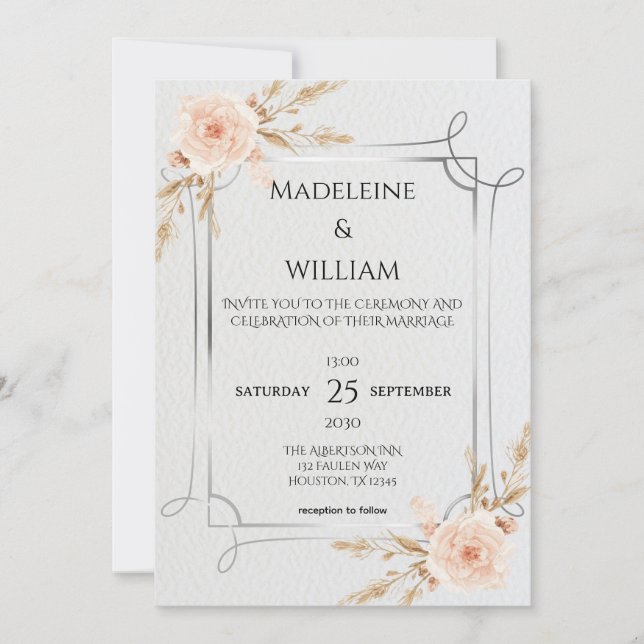 Elegante Rustic Boho Wildblumen Hochzeit Einladung (Vorderseite)