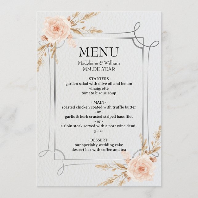 Elegante Rustic Boho Wildblumen Hochzeit Menükarte (Vorderseite)