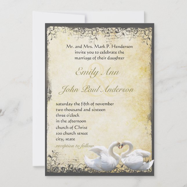 Elegante Rustic Chic Swan Love Birds Wedding Einladung (Rückseite)