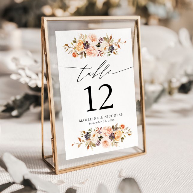Elegante Rustic Fall Floral Wedding Tischnummer (Von Creator hochgeladen)