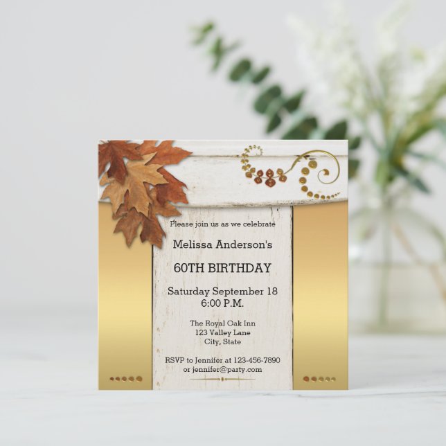 Elegante Rustic Fall Geburtstagsparty Einladung (Stehend Vorderseite)