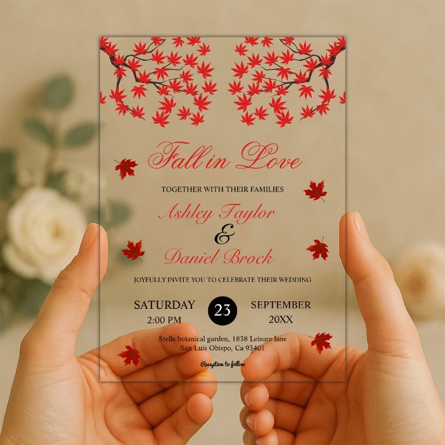Elegante Rustic Fall Red Blätter Boho Herbsthochze Acryleinladungen (Von Creator hochgeladen)