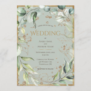 Elegante Rustic Gold Eucalyptus Wedding Einladung