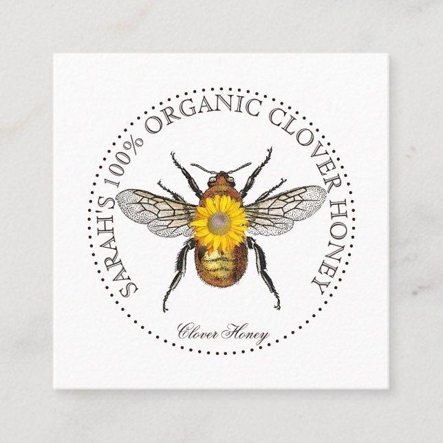 Elegante Rustic Honey Bee Blume Quadratische Visitenkarte (Vorderseite)