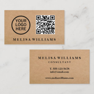 Elegante Rustic Kraft Logo QR Code Business Card Visitenkarte