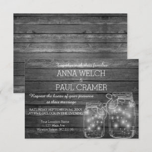Elegante Rustic Mason Jar Lights B&W Wedding Card Einladung