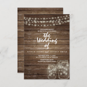Elegante Rustic Mason Jar Lights Hochzeitskarte Einladung