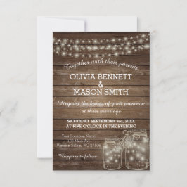 Elegante Rustic Mason Jar Lights Wedding Card Einladung