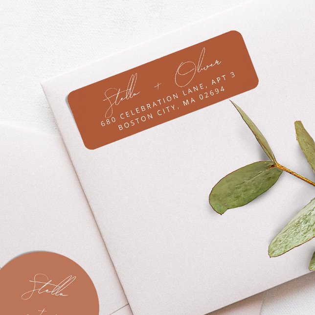 Elegante Rustic Terracotta Calligraphy Address (Elegant Rustic Terracotta Calligraphy Address Label)