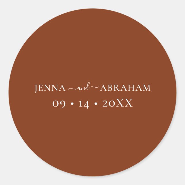 Elegante Rustic Terracotta Hochzeiten Umschlag Auf Runder Aufkleber (Vorderseite)
