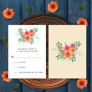 Elegante Rustic Watercolor Floral Wedding RSVP Car Karte