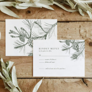 Elegante Rustic Woodland Pine Wedding RSVP Card Karte