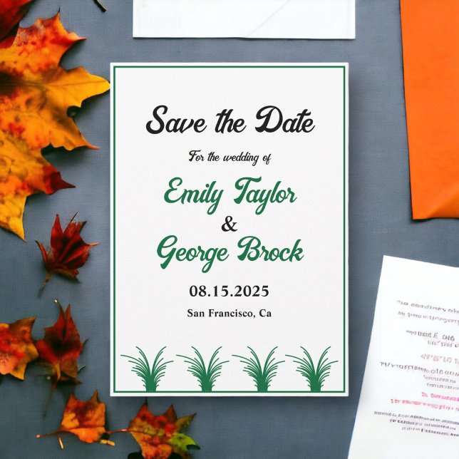 Elegante Rustikal Green Grass Boho Frame Hochzeit  Save The Date (Von Creator hochgeladen)