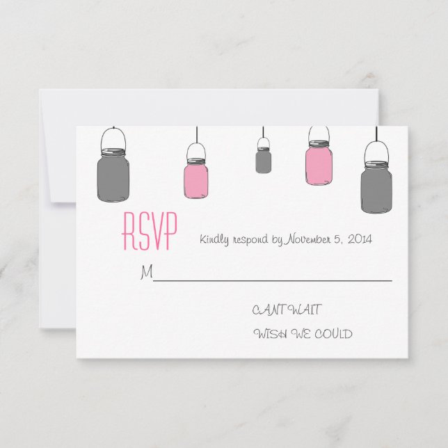 Elegante Rustikal Pink Gray Mason Jars RSVP Karte (Vorderseite)