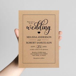 Elegante rustikale Black Kraft Paper Skript Hochze Einladung