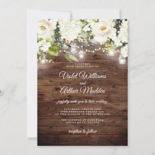 Elegante Rustikale Blumen-Lichterkette Hochzeit Einladung