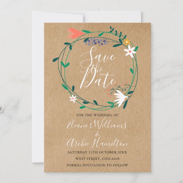 Elegante Rustikale Blumengarten Save the Date (Vorderseite)