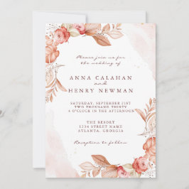 Elegante Rustikale Blush Pink Bläserne Hochzeit Einladung