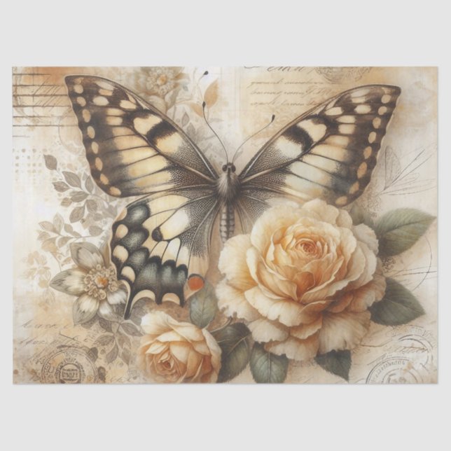 Elegante rustikale Blütenschmetterlinge Vintage De Seidenpapier (Vorderseite)