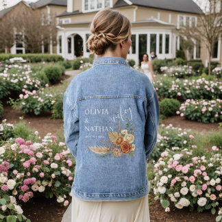 Elegante Rustikale Boho Florale Denim-Hochzeitsjac Jeansjacke