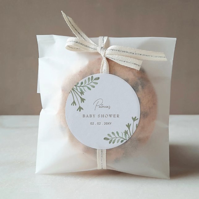 Elegante rustikale Botanische Boho Babydusche Runder Aufkleber (Boho Baby Shower Sticker)