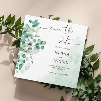 Elegante rustikale botanische Eukalyptus-Blätter Save The Date