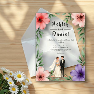 Elegante Rustikale Braut & Groom Sommerblumenhochz Acryleinladungen