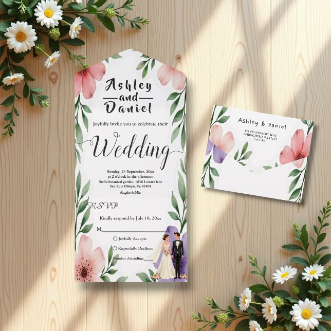 Elegante Rustikale Braut & Groom Sommerblumenhochz All In One Einladung (Von Creator hochgeladen)