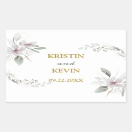 Elegante rustikale Dusty White Blume Aquarell Gold Rechteckiger Aufkleber