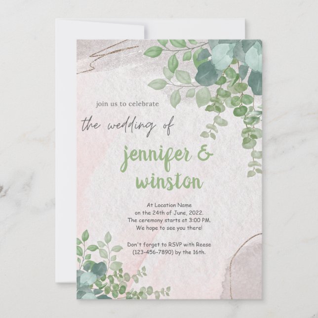 Elegante rustikale Eukalyptus-Blätter Hochzeit Save The Date (Vorderseite)