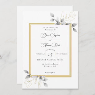 Elegante Rustikale Eukalyptus Calligraphy Gold Wed Einladung