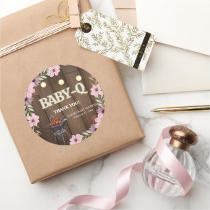 Elegante Rustikale Florale Baby-Q Grill Baby Showe Runder Aufkleber