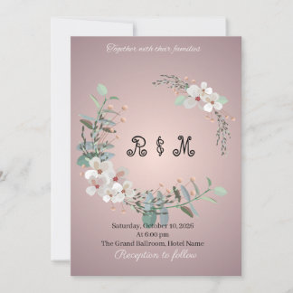 Elegante rustikale florale Monogramm-Hochzeitseinl Einladung