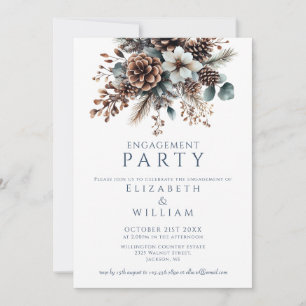 Elegante Rustikale florale Pinecone Engagement Par Einladung