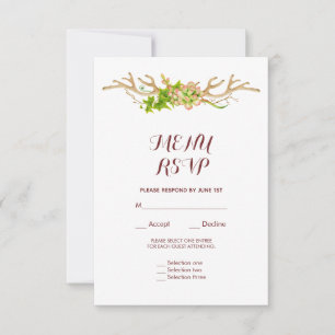 Elegante rustikale Geweihe & Wildblumen-Menü RSVP Karte