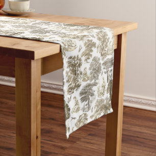 Elegante Rustikale Gold Beige Country Toile Kurzer Tischläufer