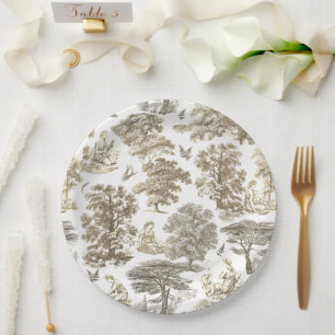 Elegante Rustikale Gold Beige Country Toile Pappteller