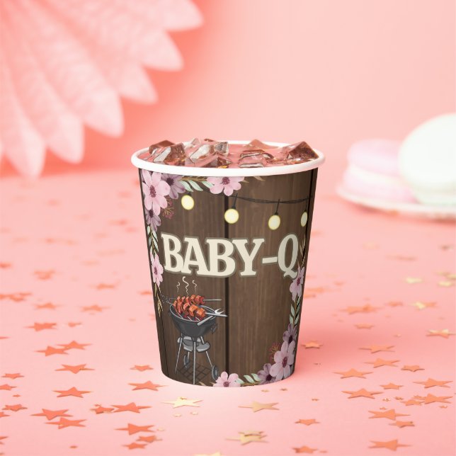 Elegante rustikale Grill Baby-Q Grill Babydusche Pappbecher (Insitu)