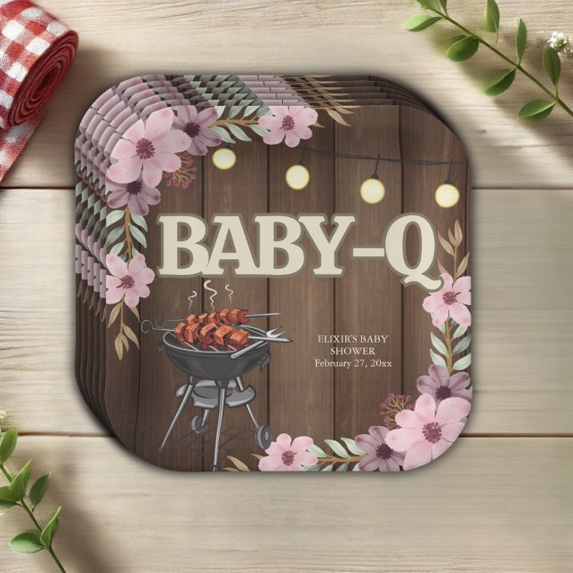 Elegante rustikale Grill Baby-Q Grill Babydusche Pappteller (Von Creator hochgeladen)