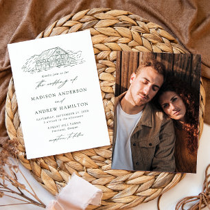 Elegante Rustikale Grüne Scheune Foto-Hochzeit Einladung
