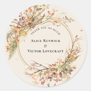 Elegante Rustikale Herbst-Beige-Hochzeit-Dankeschö Runder Aufkleber