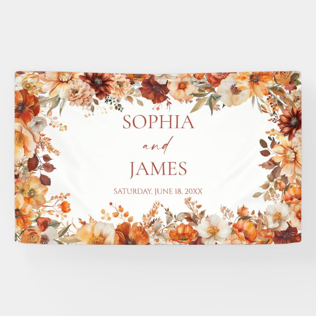Elegante Rustikale Herbst-Herbst-Blumenhochzeit Banner (Horizontal)