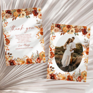 Elegante Rustikale Herbst-Hochzeit mit Blumen Dankeskarte