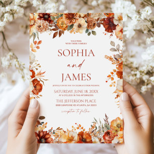 Elegante Rustikale Herbst-Hochzeit mit Blumen Einladung