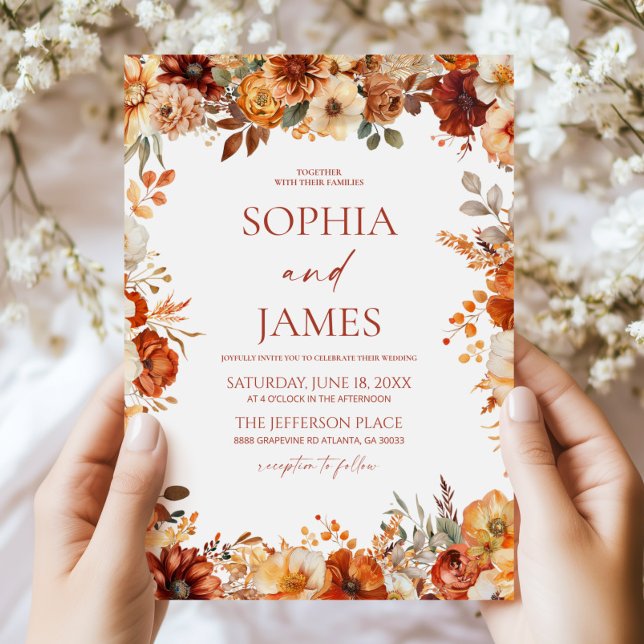 Elegante Rustikale Herbst-Hochzeit mit Blumen Einladung (Von Creator hochgeladen)