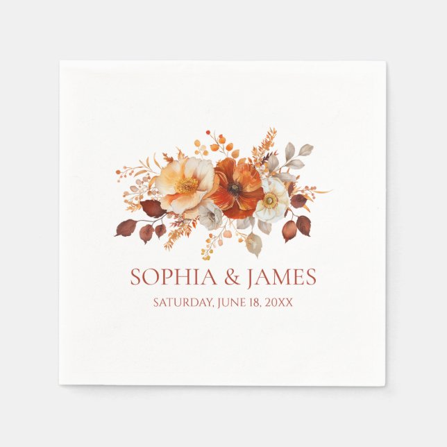 Elegante Rustikale Herbst-Hochzeit mit Blumen Serviette (Vorderseite)