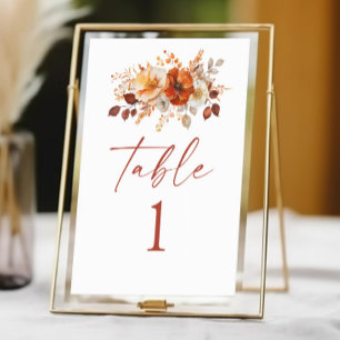Elegante Rustikale Herbst-Hochzeit mit Blumen Tischnummer