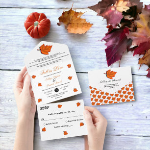 Elegante Rustikale Herbstblätter Schicke Hochzeit  All In One Einladung