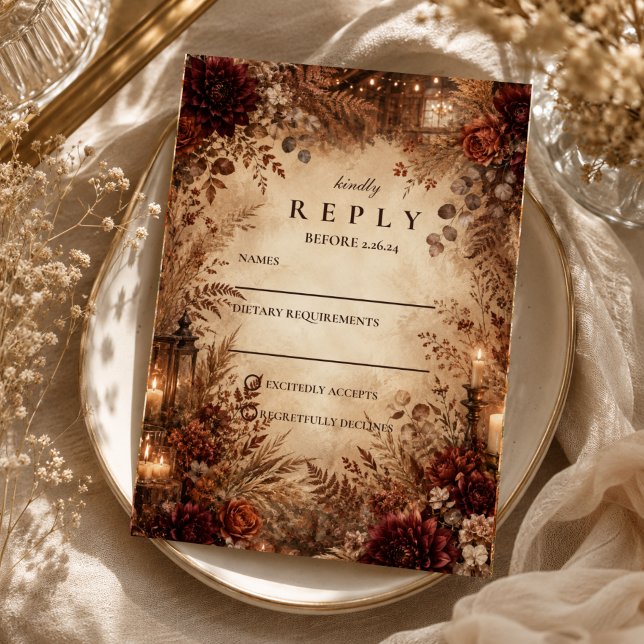Elegante rustikale Herbsthochzeit RSVP Karte (Von Creator hochgeladen)