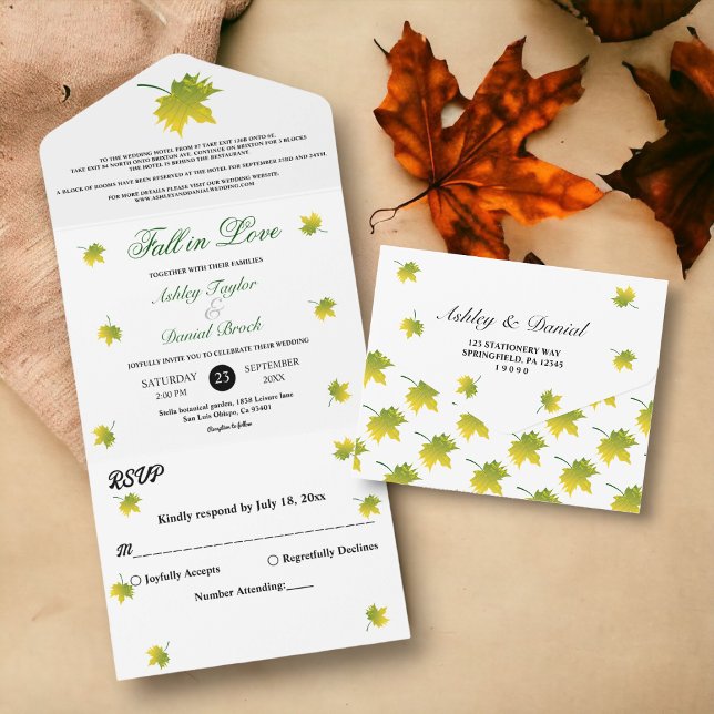 Elegante rustikale Herbstlaub Herbstblütenhochzeit All In One Einladung (Von Creator hochgeladen)